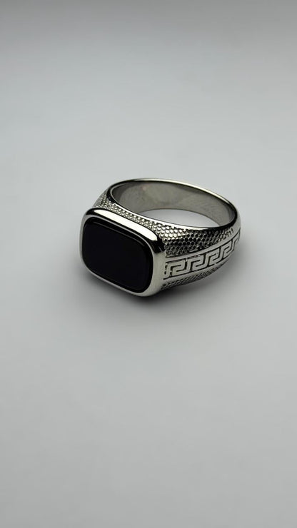 Lustrous Silver Ring with Black Onyx