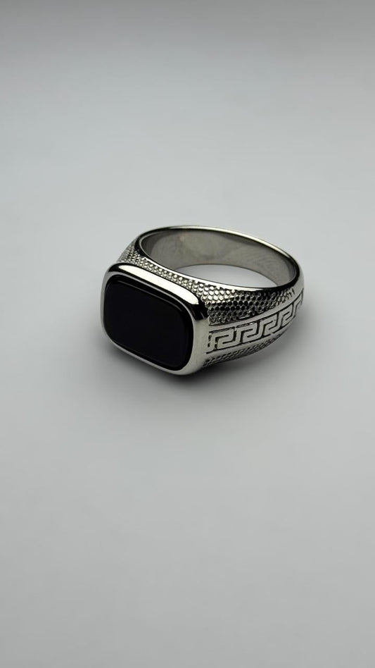 Lustrous Silver Ring with Black Onyx