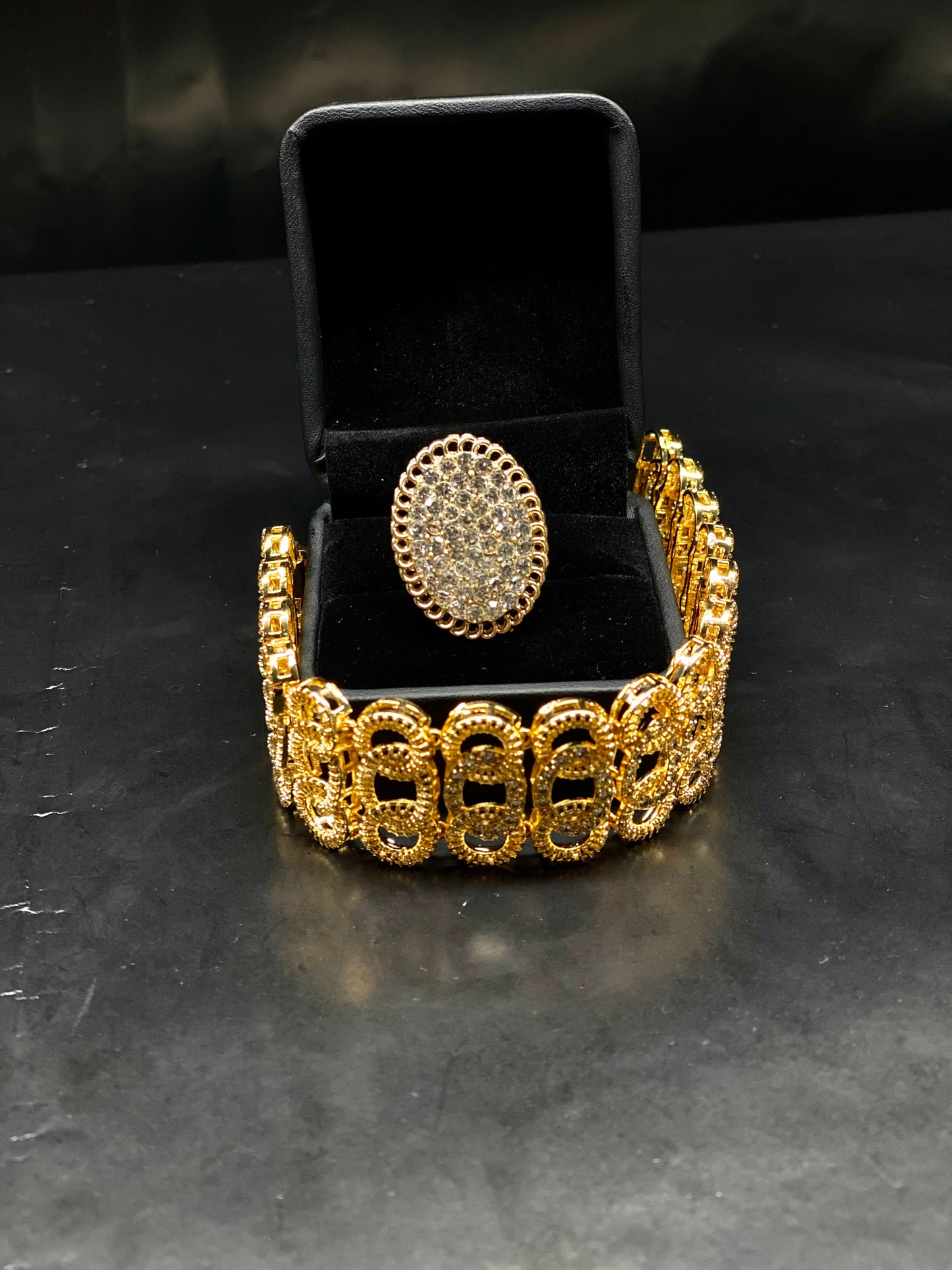 Golden chain with white and golden pearl ring