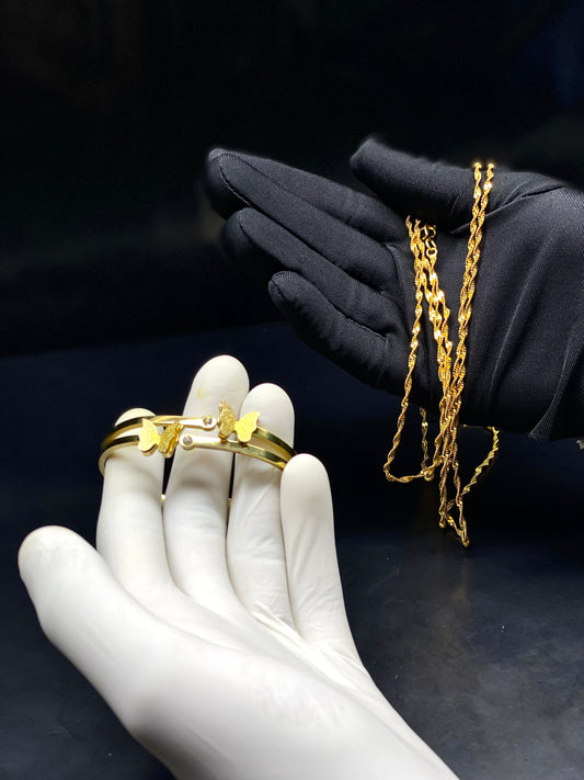 Butterfly bangle or two golden chains