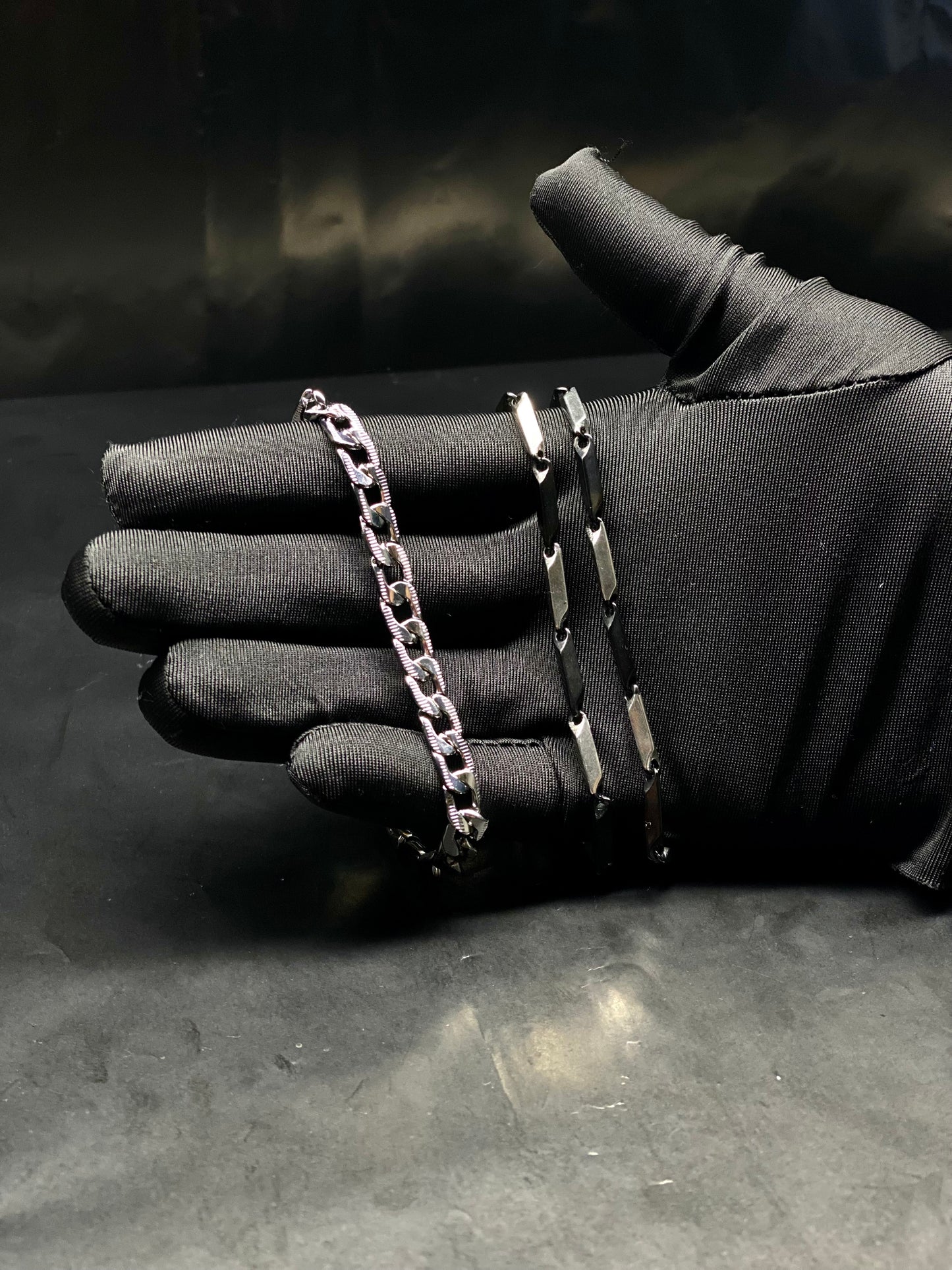 Black And Silver Neck Chain With Wrist Silver Chain