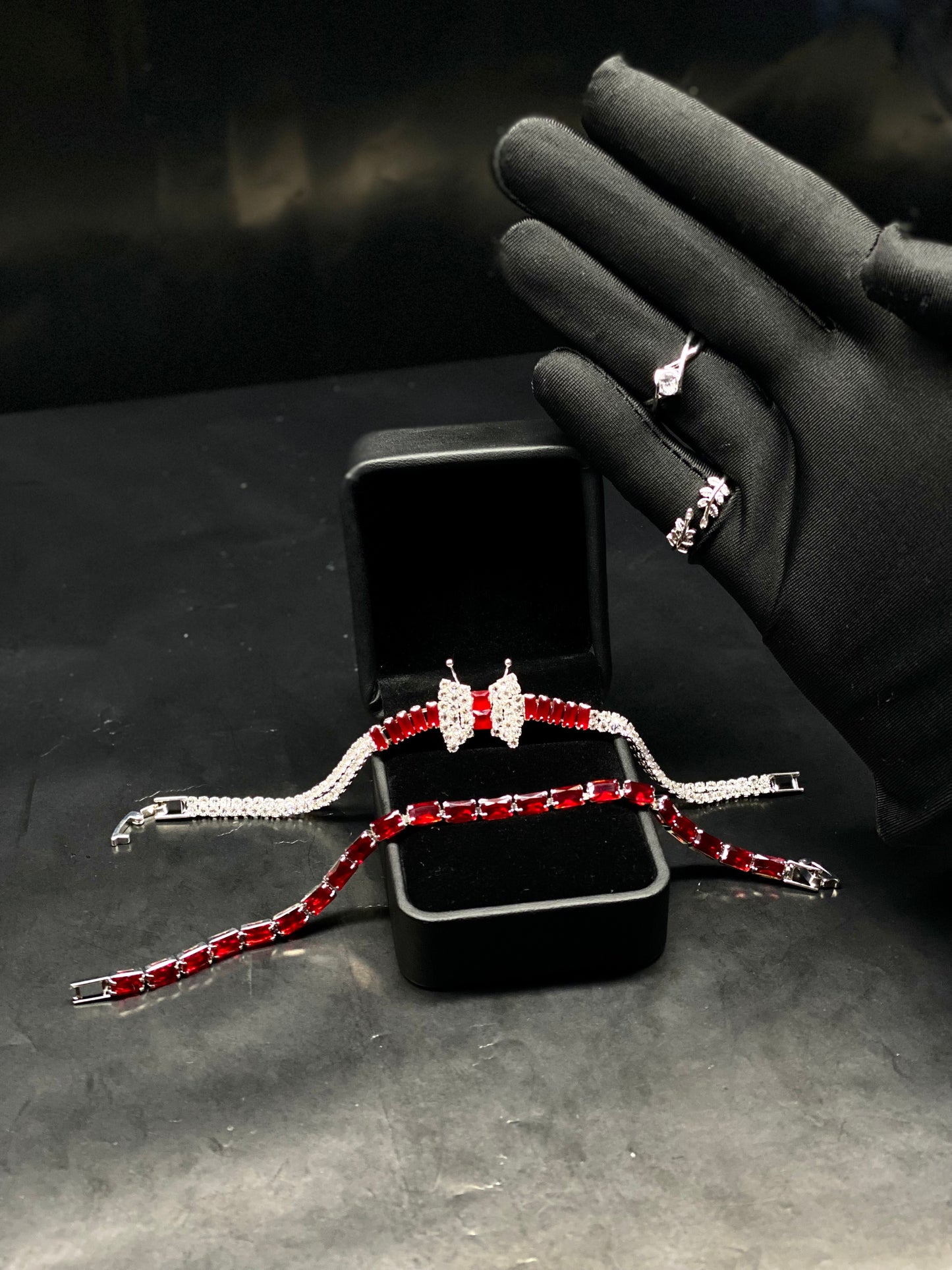 Red white combo bracelet and Two Rings